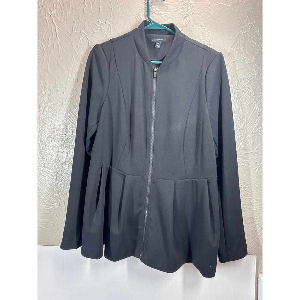 Lane Bryant Womens Black Zip Front Peplum Work Suite Jacket Business Size 14